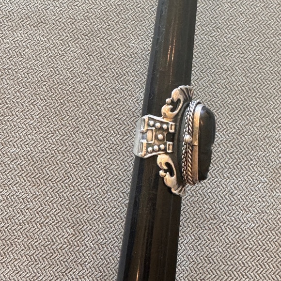 Vintage Sterling Silver 925 Onyx Carved Face Mask Poison Ring TF32 - Picture 4 of 9